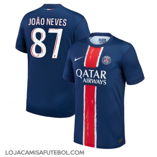 Camisa de Futebol Paris Saint-Germain Joao Neves #87 Equipamento Principal 2024-25 Manga Curta